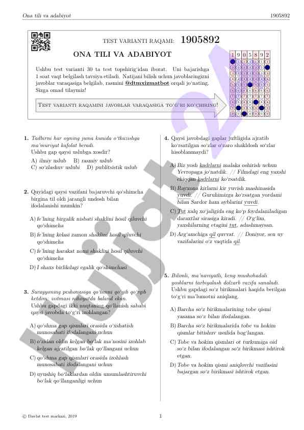 Ona tili va adabiyot test varianti 1905892