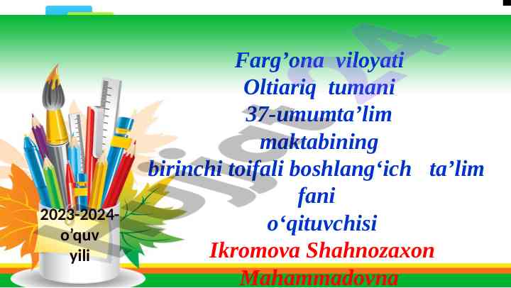 Matematika fanidan taqdimot alifbe darsi
