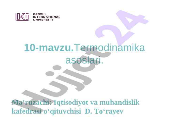Termodinamika asoslari ma'ruzasi