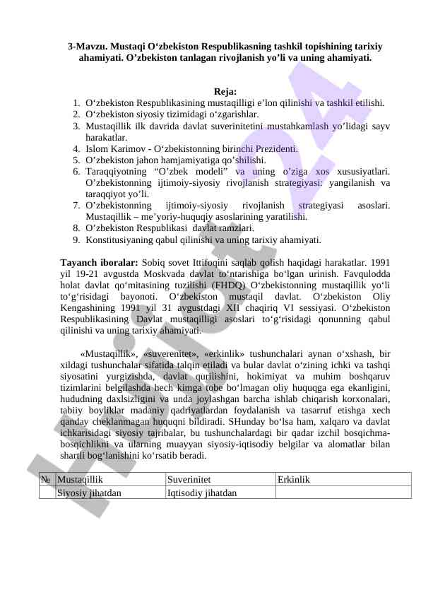 Mustaqil o‘zbekiston tarixi va rivojlanish yo‘llari