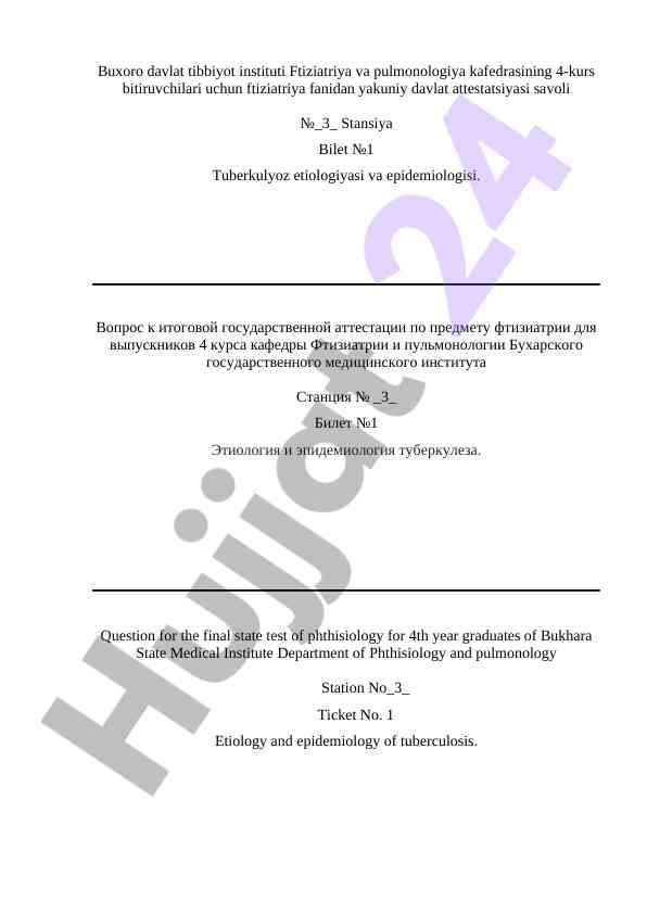 Tuberkulyoz etiologiyasi va epidemiologiyasi savollari