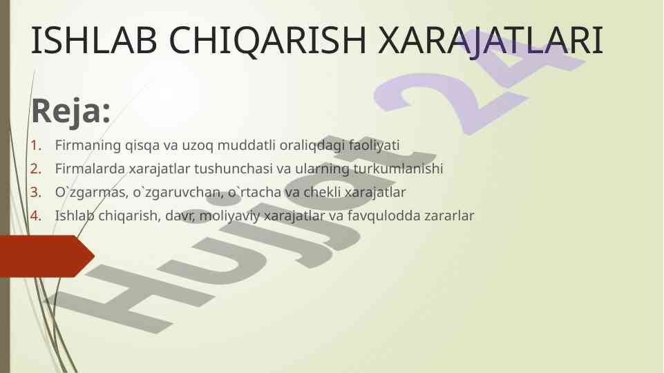 Ishlab chiqarish xarajatlari tushunchasi va turlari