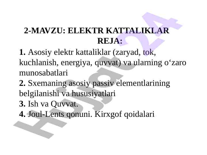 Elektr kattaliklar va ularning o‘zaro munosabatlari