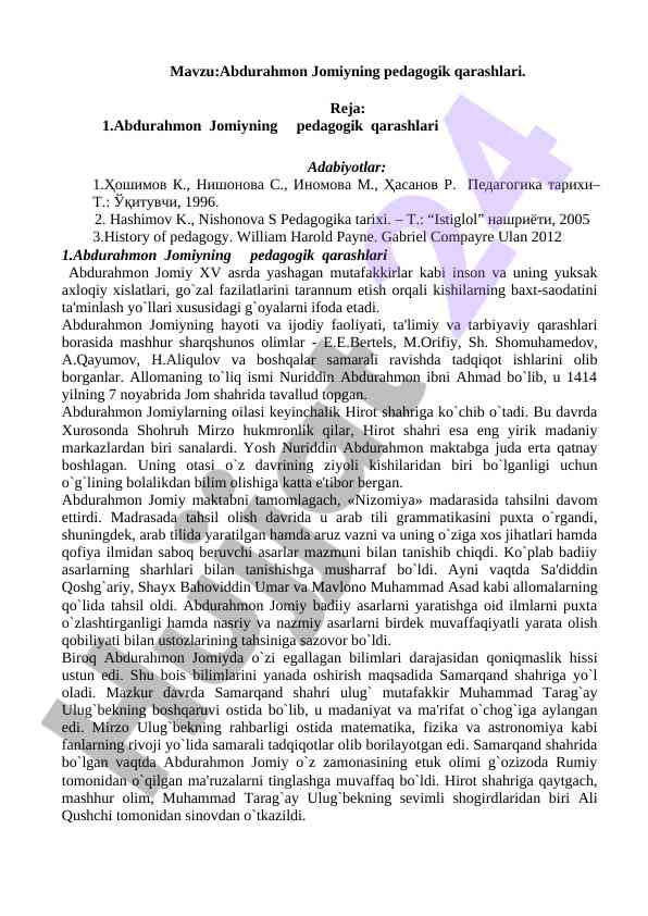 Abdurahmon jomiyning pedagogik qarashlari