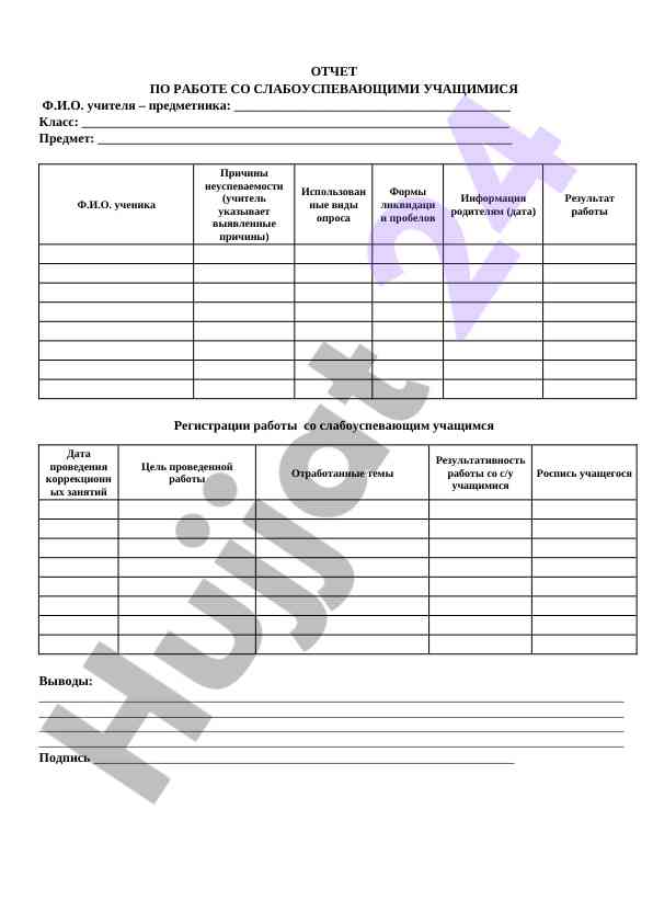 Отчет по работе со слабоуспевающими учащимися