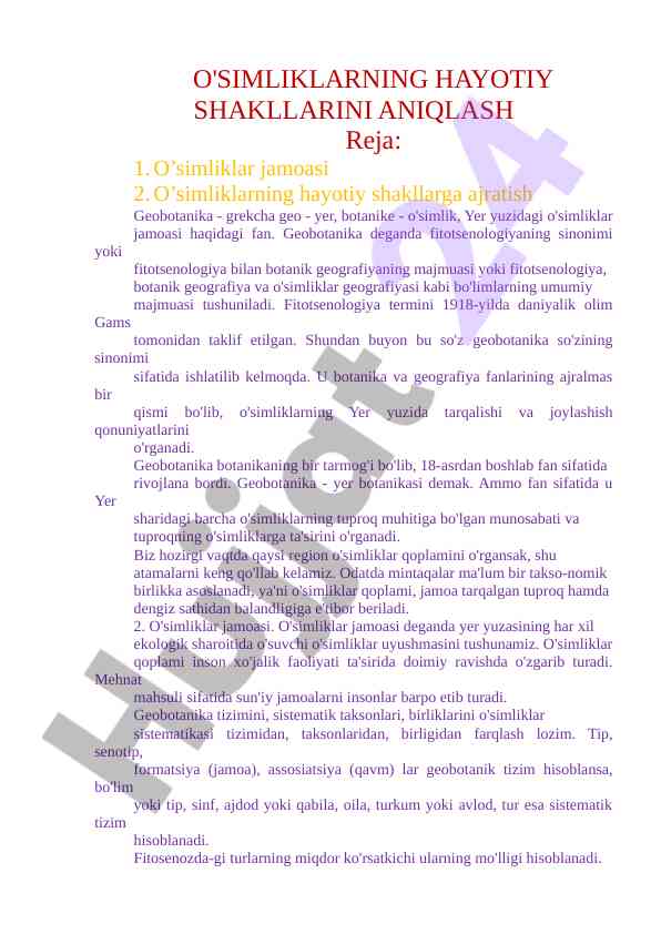 O'simliklarning hayotiy shakllari va geobotanika