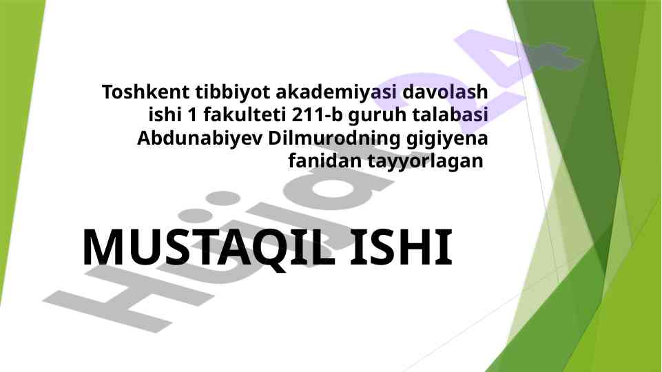 Parhez stollari haqida mustaqil ish