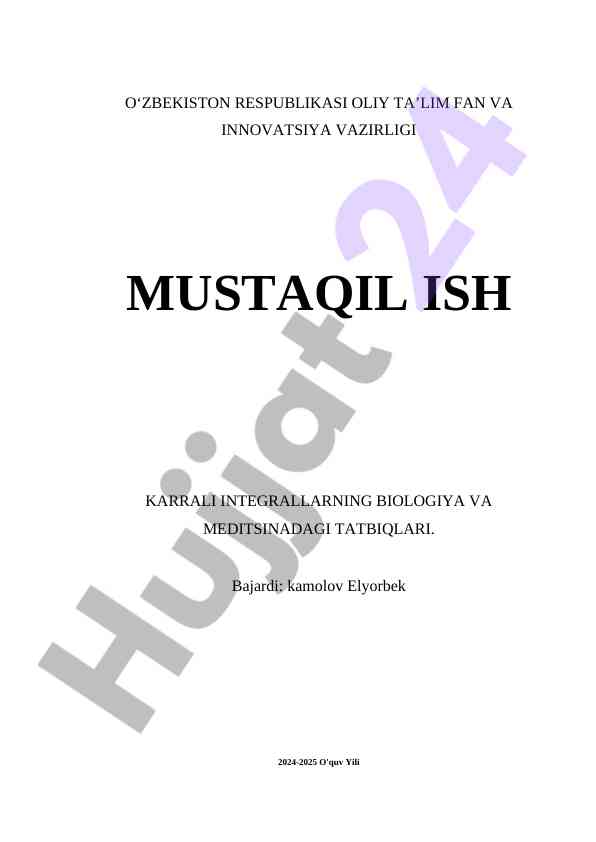 KARRALI INTEGRALLARNING BIOLOGIYA VA MEDITSINADAGI TATBIQLARI