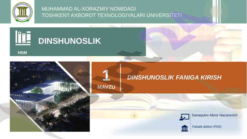 Dinshunoslik faniga kirish asoslari