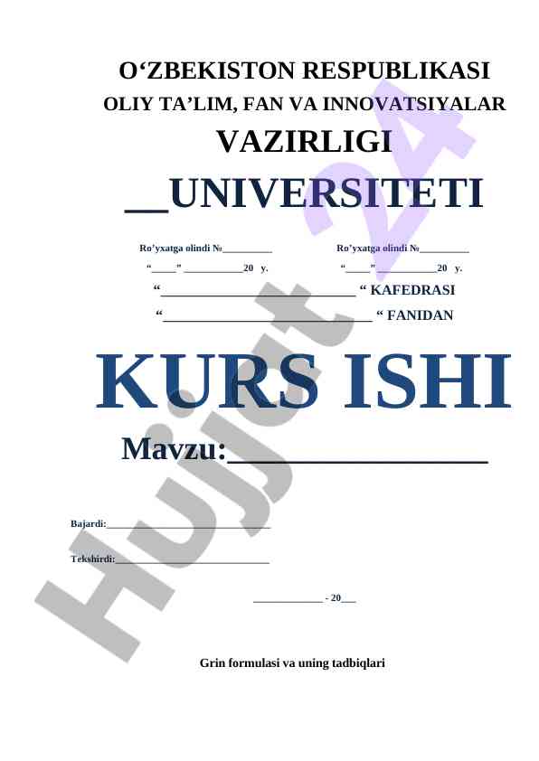 Grin Formulasi Va Uning Tadbiqlari