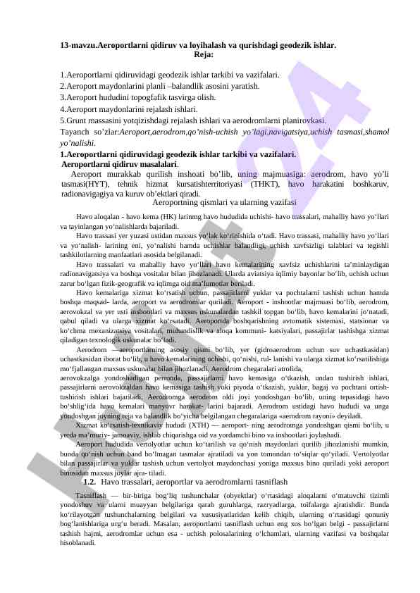 Aeroportlar loyihalash va geodezik ishlar