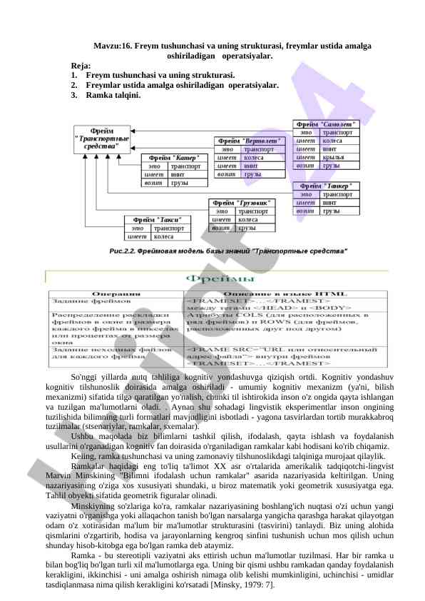 Freym tushunchasi va uning strukturasi analizi