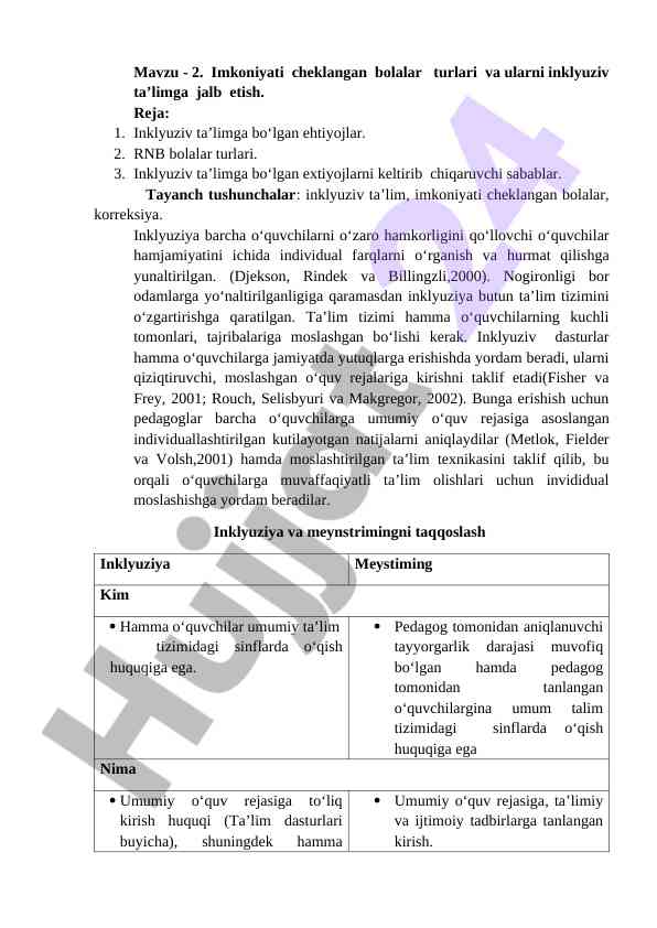 Imkoniyati cheklangan bolalar va inklyuziv ta’lim