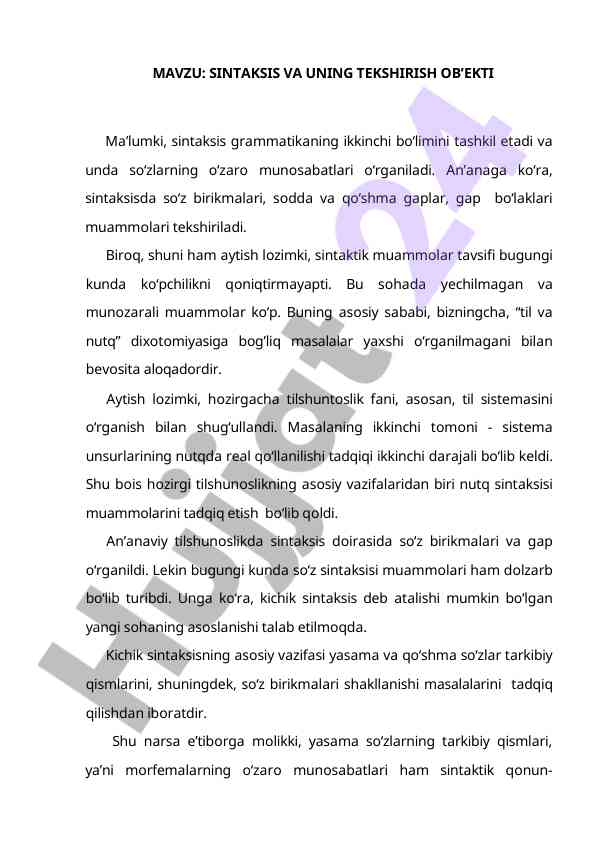 Sintaksis va uning tekshirish ob'ekti