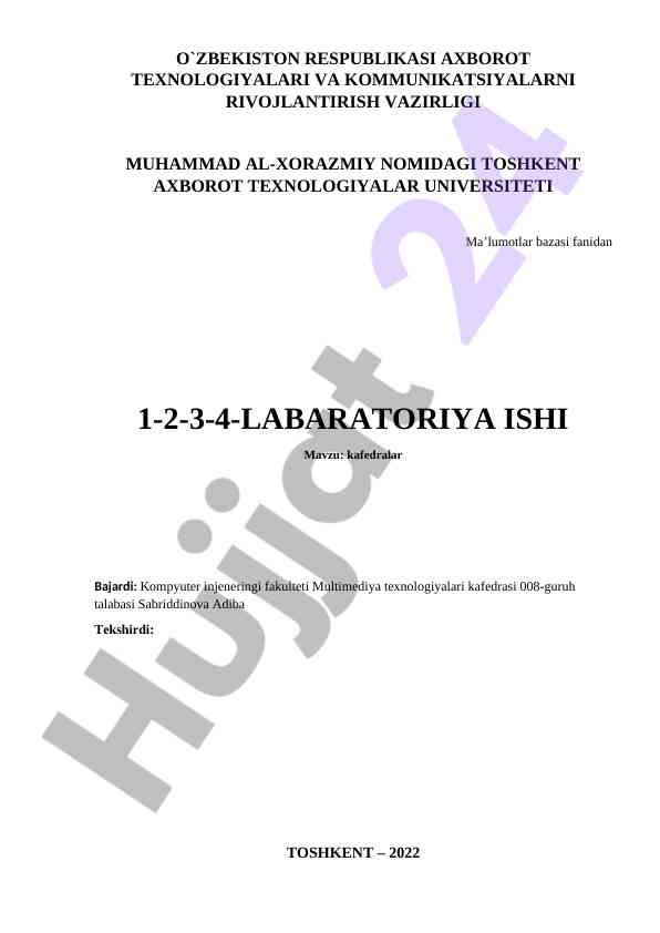 Ma'lumotlar bazasi loyihalash laboratoriya ishlari