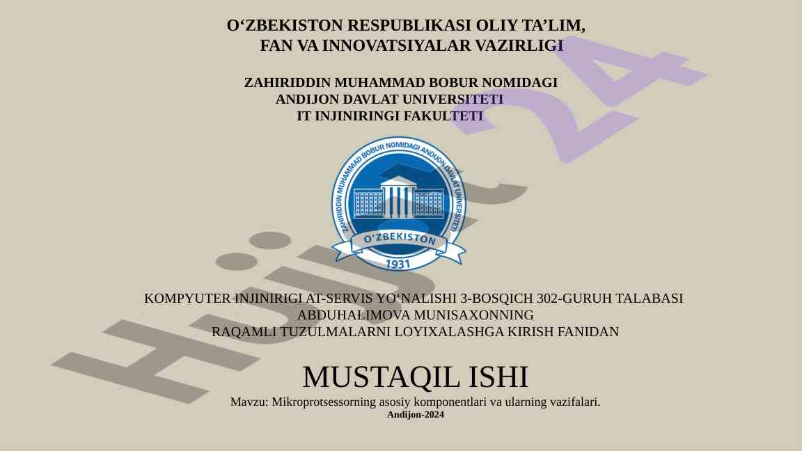 Mikroprotsessor komponentlari va ularning vazifalari