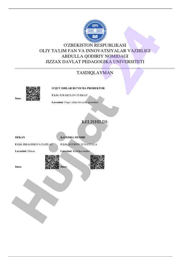 Hozirgi o‘zbek adabiy tili fanining nazorat dasturi