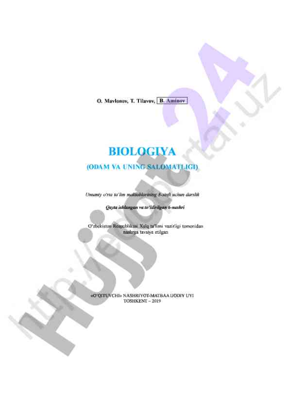 Biologiya odam va uning salomatligi darsligi