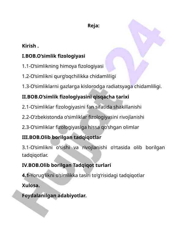 O‘simlik fizologiyasi: himoya va tadqiqotlar