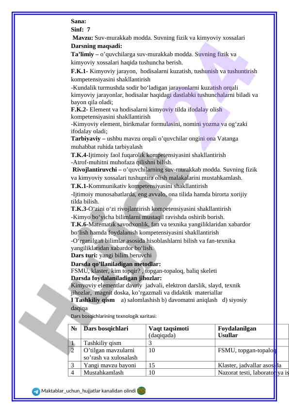 Suv-murakkab modda fizik va kimyoviy xossalari
