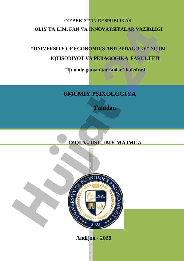 O‘quv-uslubiy majmua bilan umumiy psixologiya