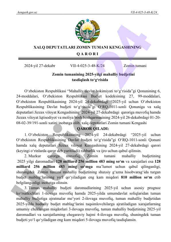2025-yilgi mahalliy budjetni tasdiqlash qarori