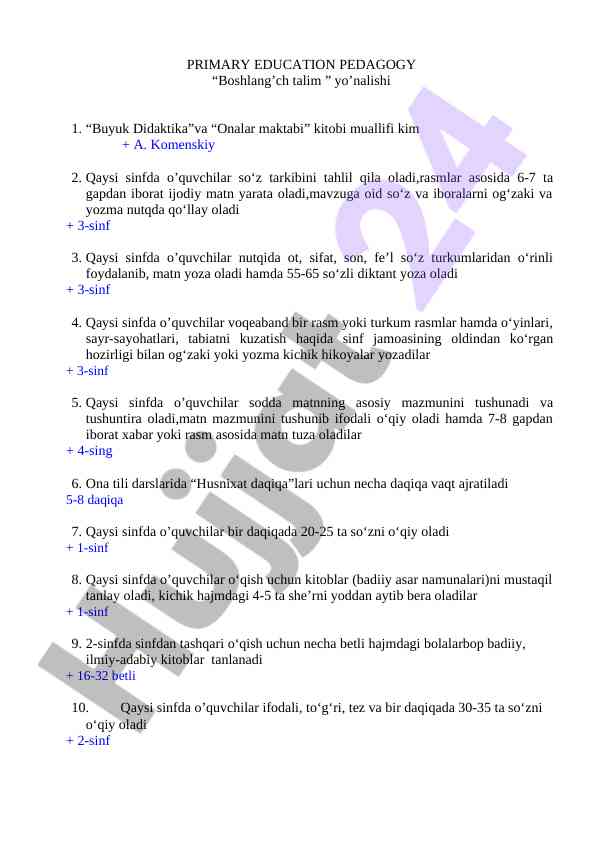 Boshlang’chi ta’lim pedagogikasi darslariga oydinlik
