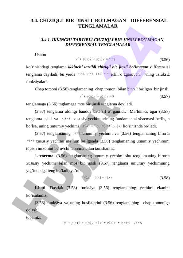 Ikkinchi tartibli chiziqli bo’lmagan tenglamalar