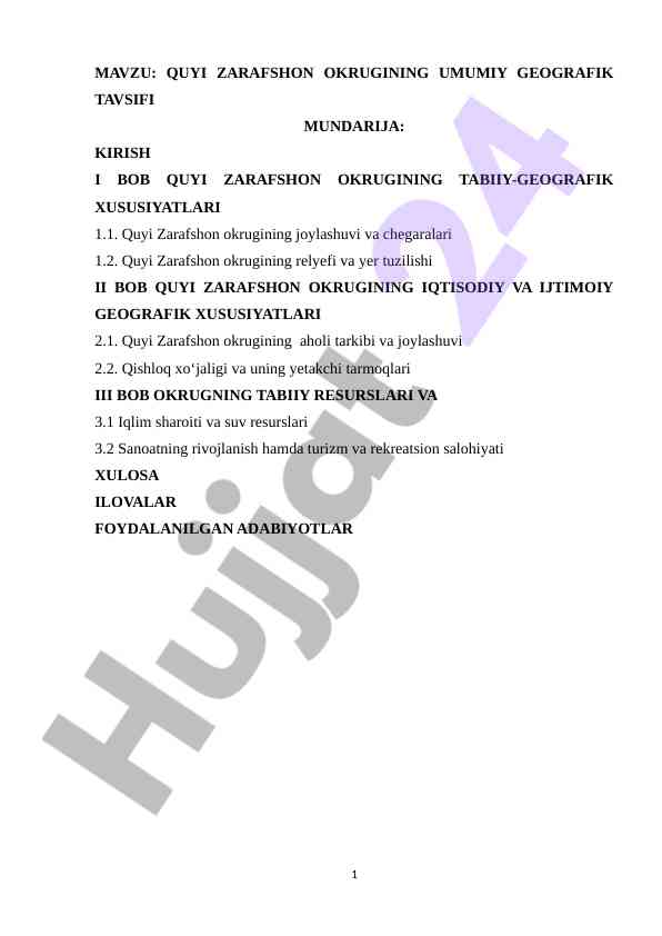 Quyi zarafshon okrugining umumiy geografik tavsifi