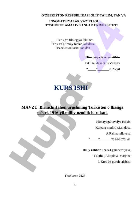 Birinchi jahon urushining turkiston o'lkasiga ta'siri