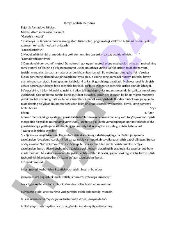 Kimyo o‘qitish metodikalari