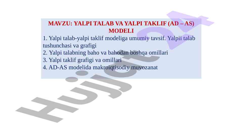 Yalpi talab va yalpi taklif modeli tahlili