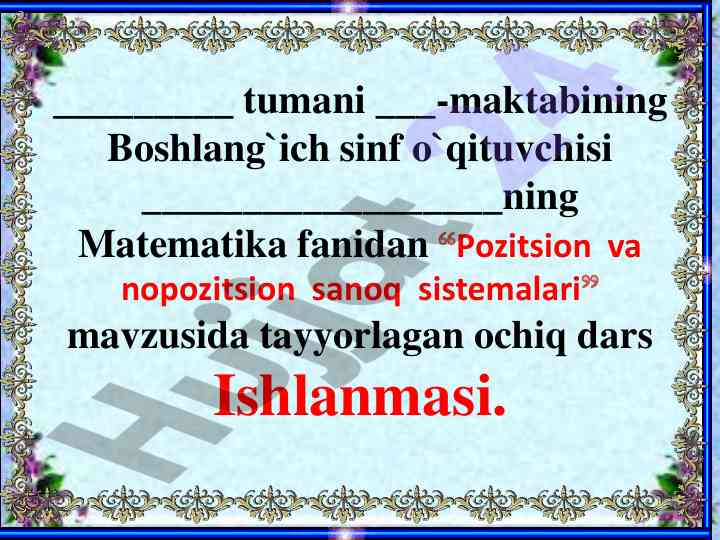 Matematika fanidan pozitsion va nopozitsion sanoq
