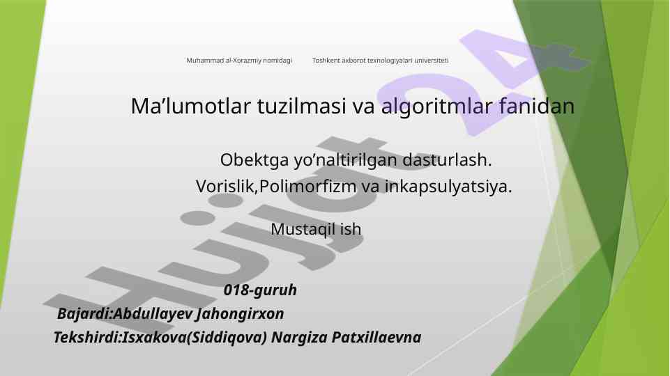 Obektga yo‘naltirilgan dasturlash konseptsiyalari