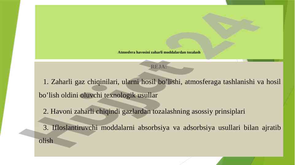 Atmosfera havasini zaharli moddalardan tozalash usullari