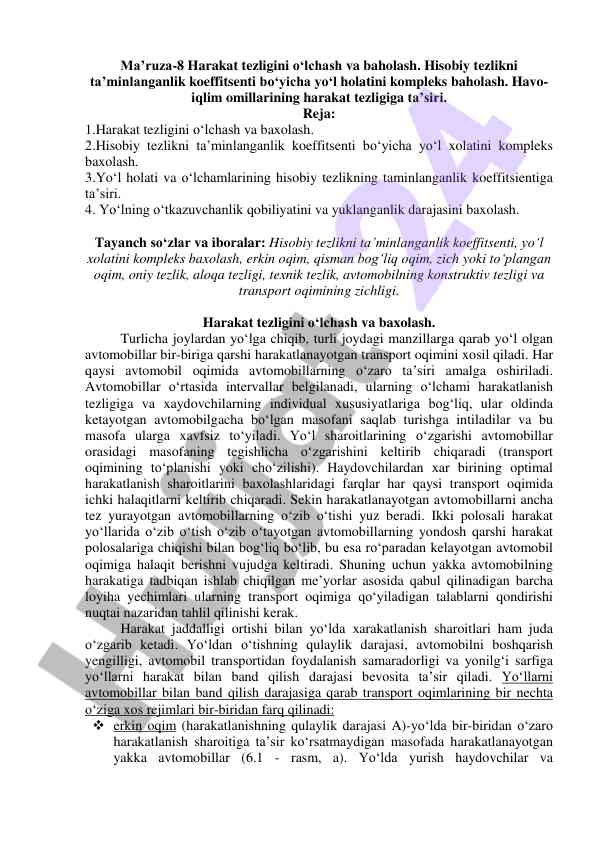 Harakat tezligini o‘lchash va baholash metodlari