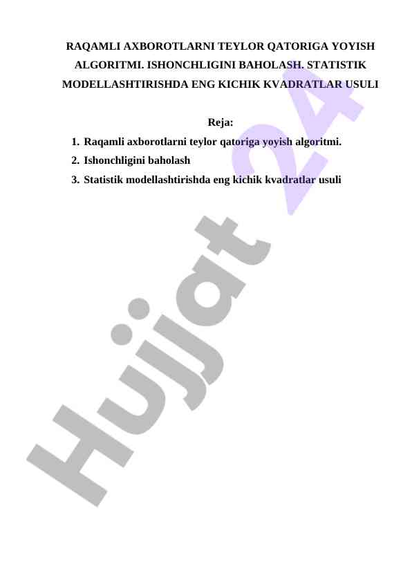 Raqamli axborotlarni teylor qatoriga yoyish algoritmi