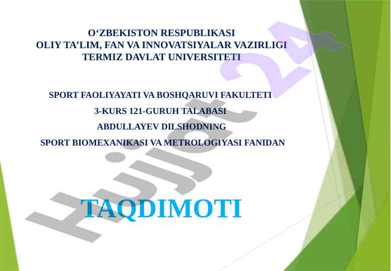 Sport biomexanikasida foydalaniladigan kattaliklar