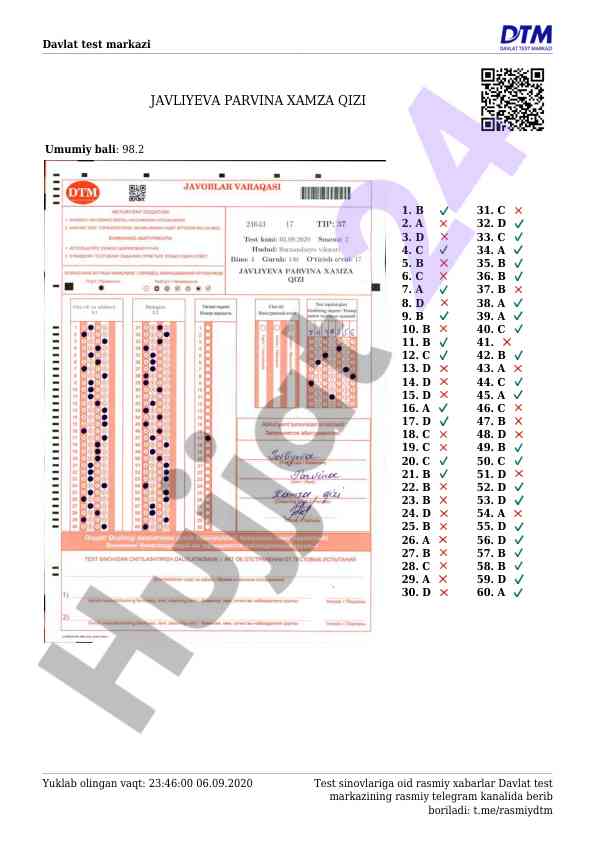Davlat test markazi sinov natijalari 2020