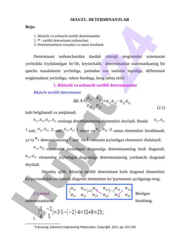 Determinatorlar va ularning xossalari