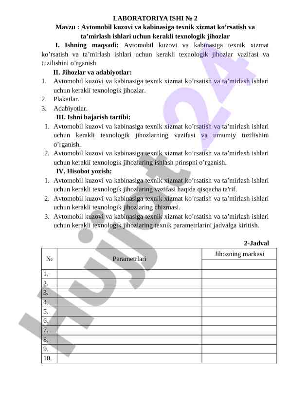 Avtomobil kuzovi va kabinasiga texnik xizmat