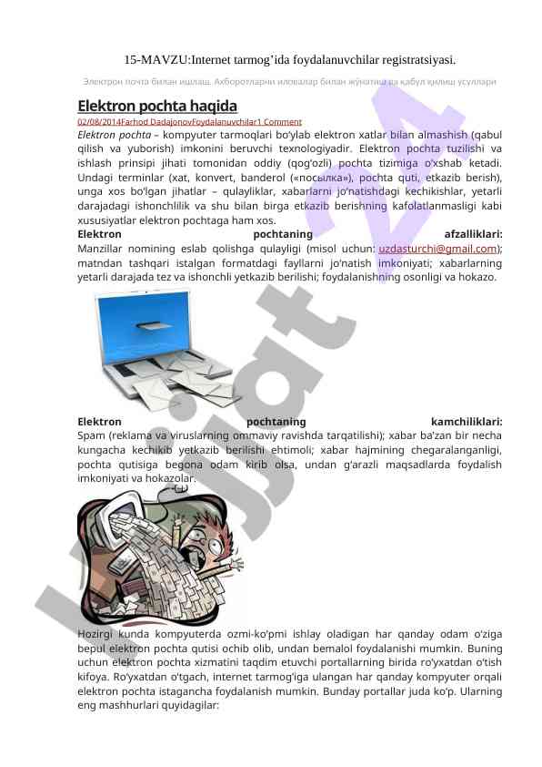 Internet tarmog’ida foydalanuvchilar registratsiyasi