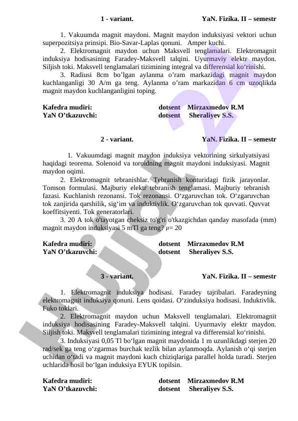 Elеktrоmаgnit mаydоn vа tebrаnishlаr tahlili