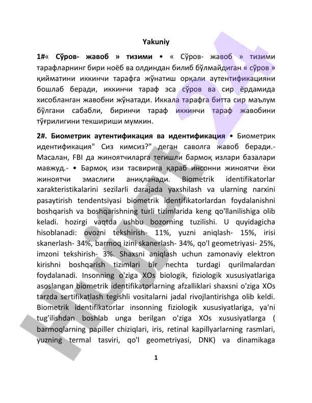 Biometrik identifikatsiya va aутентификация tizimlari