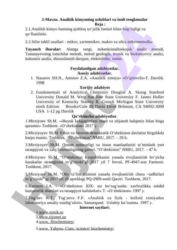 Analitik kimyoning uslublari va ionli tenglamalar