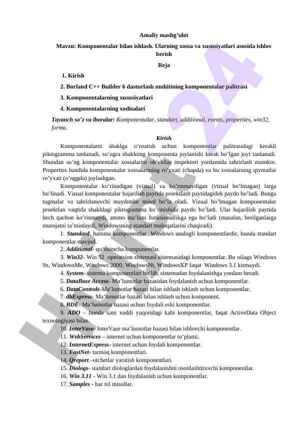 Komponentalar bilan ishlash