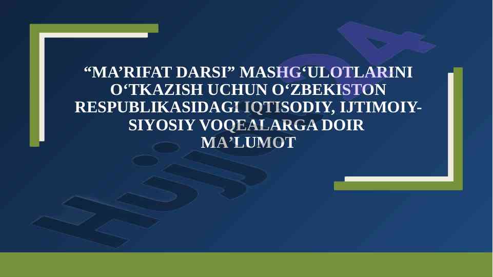 Ma’rifat darslari o’tkazish chora-tadbirlari