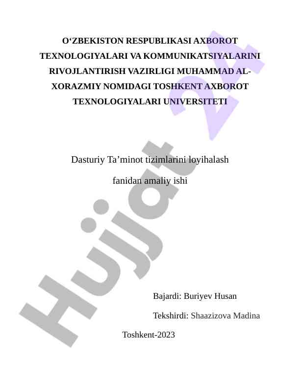 Dasturiy ta’minot tizimlarini loyihalash amaliy ish