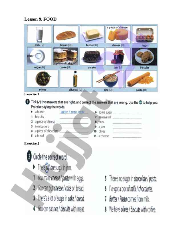 Lesson 9 food exercises and grammar activities