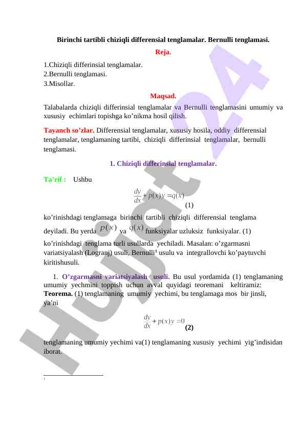 Birinchi tartibli chiziqli differensial tenglamalar